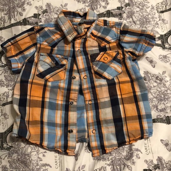 Arizona jeans snap button plaid shirt size 12m - Picture 1 of 4